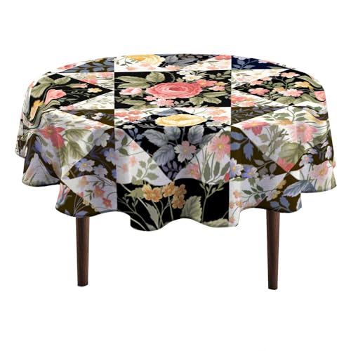 silichee Runde Tischdecke, waschbar, Polyester, Tischdecke, Muster, Blumen, Esstisch, Abdeckung für Geburtstag, Bauernhaus, Outdoor, Party, Tischdecken von silichee