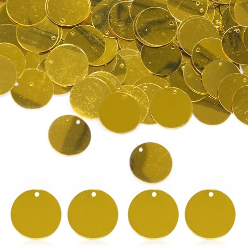 850 Stück lose Pailletten, 20 mm, Glitzer-Pailletten, flache Pailletten, rund, für Kunst, flache Pailletten mit Loch, Stickerei, Bastel-Pailletten zum Nähen, Cafés, DIY, Schmuckherstellung, Gold 850 Stück lose Pailletten, 20 mm, Glitzer-Pailletten, flache Pailletten, rund, für Kunst, flache Pailletten mit Loch, Stickerei, Bastel-Pailletten zum Nähen, Cafés, DIY, Schmuckherstellung, Gold von silllule