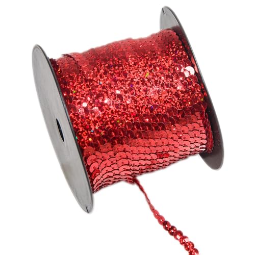 silllule 91,4 m flache runde Pailletten-Bordüre, 6 mm rot, PVC, Hochzeitskleid, Party, Hochzeiten, Partys, Glitzer-Paillettenband, Metallic-Bordüre, zum Basteln, Nähen, Verzierung von silllule