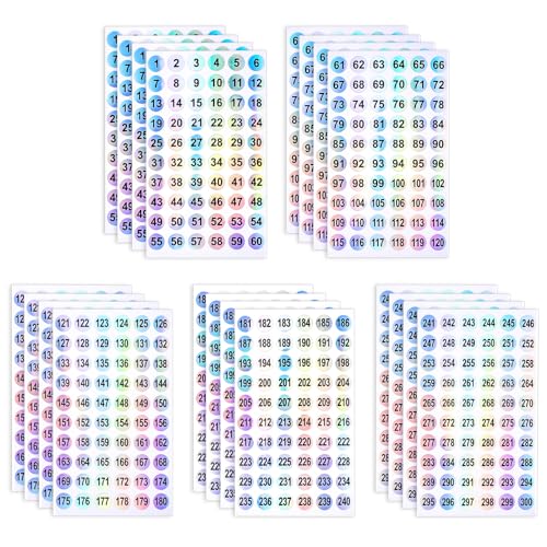 simarro 4 Sets Nummer Aufkleber, 1-300 Nummer Runde Wasserdichte Selbstklebende Aufkleber, Holografische Nummerierte Klebepunkte zum Sortieren des Inventars Organisieren Codierung(10 mm) von simarro
