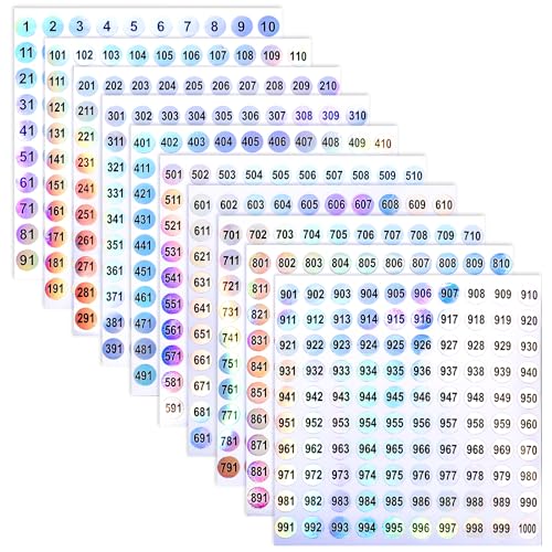 simarro Klebepunkte Nummer Naufkleber, 1-1000 Nummer 10 mm Wasserdichte Runde Aufkleber, Selbstklebende Holografische Zahlen Aufkleber zum Sortieren des Inventars Organisieren Codierung(2 Sets) von simarro