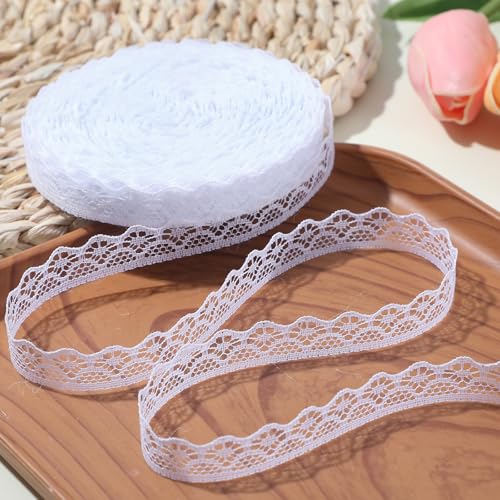 simarro Spitzenband Weiß Vintage, Spitzenborte Weiß 1,5cm Breit Weißer Spitzenbordüre Häkelspitze Dekoband Zierband für Hochzeit Tischdeko Basteln Geschenkverpackungen, 27 m/Rolle(1 Rolle) von simarro