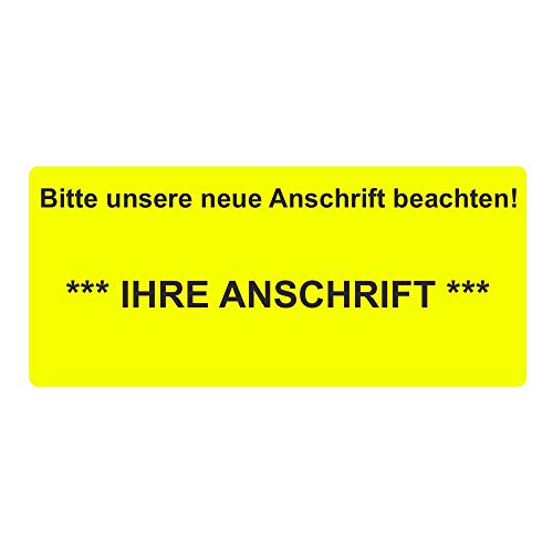 Aufkleber/Etiketten inkl. ANSCHRIFT "Bitte unsere neue Anschrift beachten! IHRE ANSCHRIFT" auf Rolle - 56 x 25 mm - 1000 Stück (Leuchgelb) von simhoa