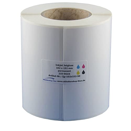 Inkjet - Haftetiketten auf Rolle - 102 x 152 - mm - 210 Stück - Hülse 50 mm - permanent haftend - glänzend von simhoa