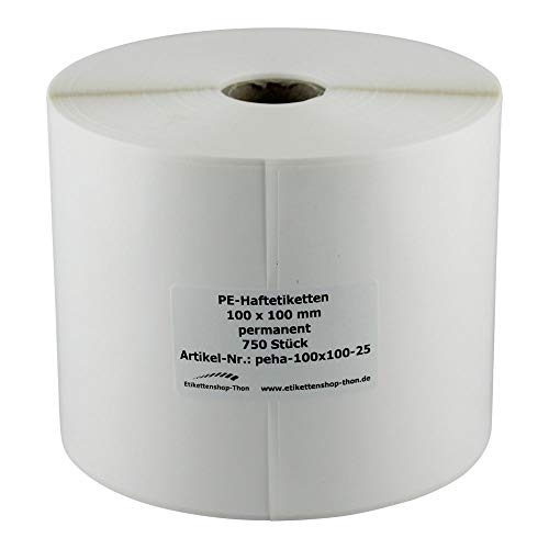 PE-Folie (Polyethylenetiketten) 100 x 100 mm - 750 Stück - Hülse 25 mm von simhoa