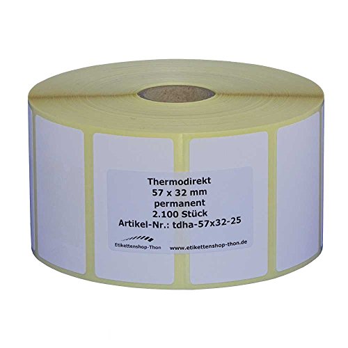 Thermo Etiketten auf Rolle - 57 x 32 - mm - 2.100 Stück - Hülse 25 mm - permanent haftend - BPA free von Etikettenshop Thon