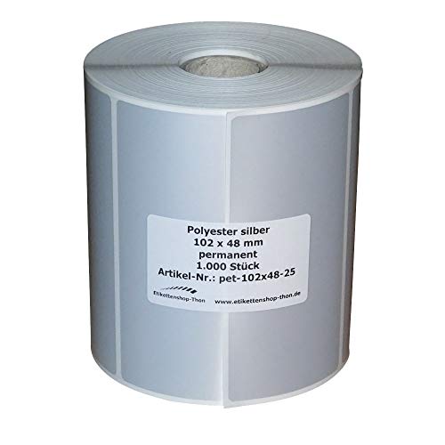 Typenschilder/Polyester Etiketten - 102 x 48 mm - 1.000 Stück - silber - Hülse 25 mm von simhoa