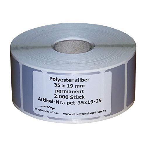 Typenschilder/Polyester Etiketten - 35 x 19 mm - 2.000 Stück - silber - Hülse 25 mm von simhoa