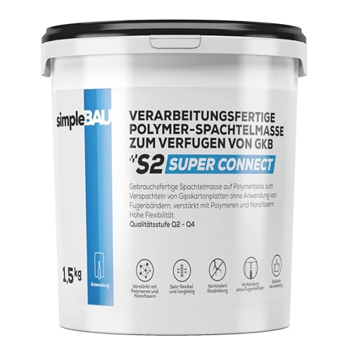 SimpleBau Super Connect 1,5 kg gebrauchsfertige Spachtelmasse auf Polymerbasis zum Verfugen von Gipskartonplatten ohne Verwendung eines Fugenbandes. Für Wände und Decken. Äußerst flexibel. von simpleBAU