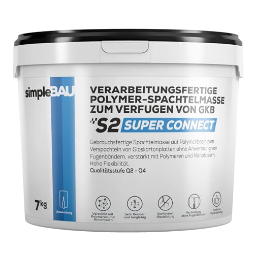 SimpleBau Super Connect 7 kg gebrauchsfertige Spachtelmasse auf Polymerbasis zum Verfugen von Gipskartonplatten ohne Verwendung eines Fugenbandes. Für Wände und Decken. Äußerst flexibel. von simpleBAU