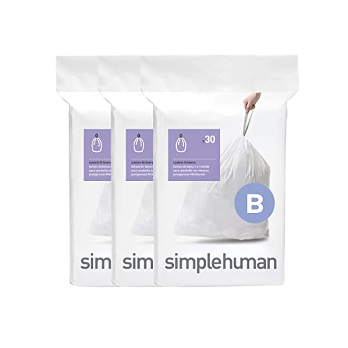 simplehuman CW0251 Code B passgenaue Müllbeutel, 6 Liter, 3 x Packung mit 30 (90 Stück), weißer Kunststoff von simplehuman