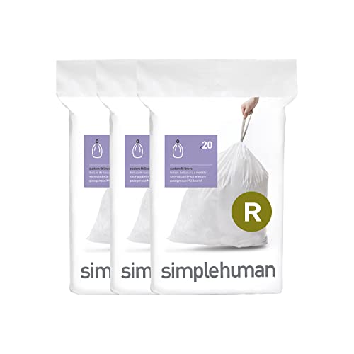 simplehuman CW0253 Code R passgenaue Müllbeutel, 3 x Packung mit 20 (60 Müllbeutel), weißer Kunststoff von simplehuman