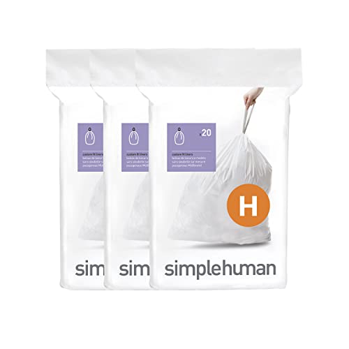 simplehuman CW0258 Code H passgenaue Müllbeutel, 30-35 Liter, 3 x Packung mit 20 (60 Stück), weißer Kunststoff von simplehuman