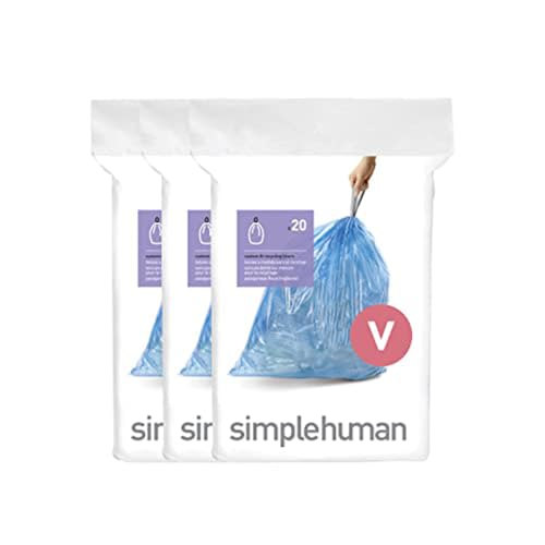 simplehuman CW0269 Code V passgenaue Müllbeutel, 16-18 Liter, 3 x Packung mit 20 (60 Stück), blauer Kunststoff von simplehuman