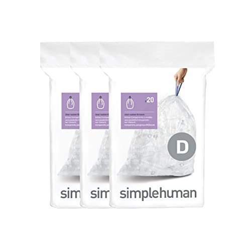 simplehuman CW0278 Code D passgenaue Müllbeutel, 20 Liter, 3 x Packung mit 20 (60 Stück), durchsichtiger Kunststoff von simplehuman