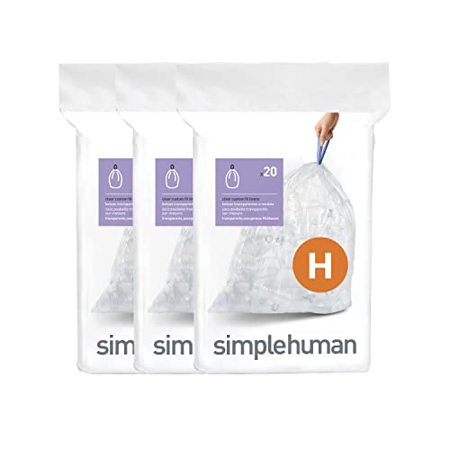 simplehuman CW0286 Code H passgenaue Müllbeutel, 30-35 Liter, 3 x Packung mit 20 (60 Stück), durchsichtiger Kunststoff von simplehuman