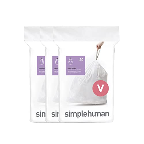 simplehuman CW0408 Code V passgenaue Müllbeutel, 3 x Packung mit 20 (60 Müllbeutel), weißer Kunststoff von simplehuman