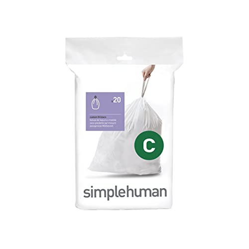 simplehuman passgenaue Müllbeutel Code C, Pack mit 20, Plastik, Weiß, 0.02 x 35.5 x 51 cm von simplehuman