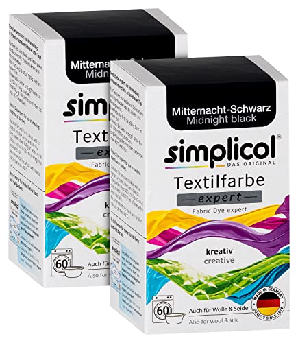 simplicol Textilfarbe expert Mitternacht-Schwarz 1718, 2er Pack: Farbe für kreatives, einfaches Färben in der Waschmaschine oder manuell von simplicol