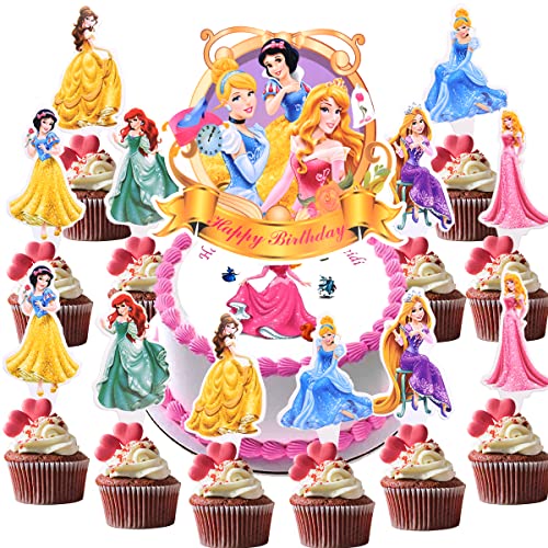 Prinzessin Tortendeko 25pcs Cake Topper Geburtstag Prinzessin für Kinder Girl Glitzer Happy Birthday Kuchen Deko Themenparty Birthday Party Kuchen Dekoration Lieferungen von simyron