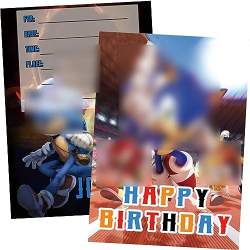 simyron Sonic Einladungskarten Cards 24Stück Sonic The Hedgehog Einladungskarten, Sonic Thema Cards Kinder, Kindergeburtstag oder Kinder Party, Geburtstag-Einladungen zum Ausfüllen von simyron