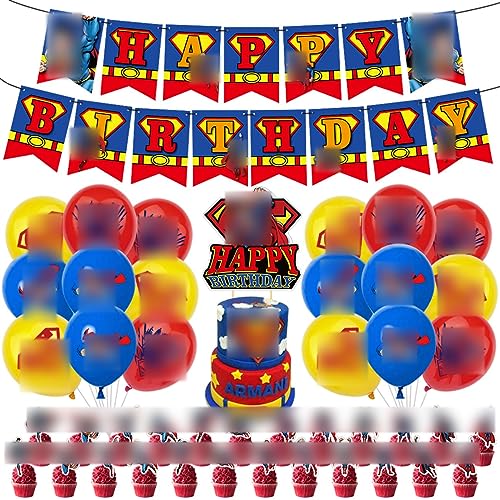 Superhelden Party Deko Set - Superman Party Decoration Supplies Superman Partydekorationen Geburtstagsdeko Themenparty Latexballon Luftballon Folienballons Ballon Deko für Geburtstag Dekoration Set von simyron