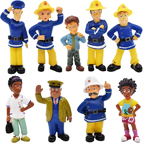 simyron 9 Stück Feuerwehrmann Sam Actionfigur - Feuerwehrmann Sam Tortendeko Kuchen Topper Feuerwehrmann Sam Steele Penny Geburtstag Party Supplies für Kinder Feuerwehrmann Geburtstag Cupcake Toppers von simyron