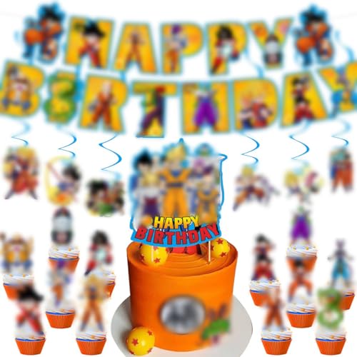 simyron Geburtstagsparty Zubehör -20 Stück Son Goku Thema Geburtstagsparty Dekoration, Anime Charakter Goku Party Banner Kuchendekoration Cupcake Dekoration Spiraldekoration von simyron