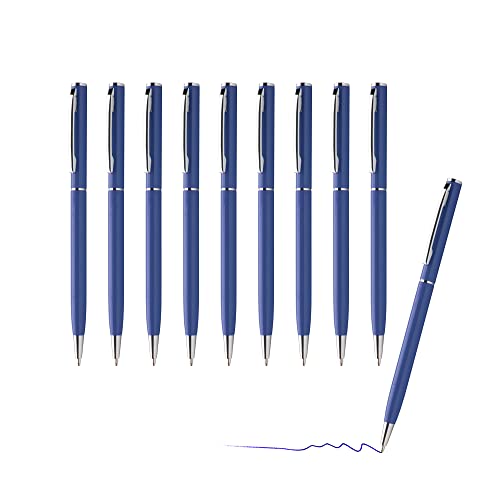 sin4sey 10er Set Kugelschreiber - schlankes Design - edler Aluminium Kugelschreiber (Blau) von sin4sey