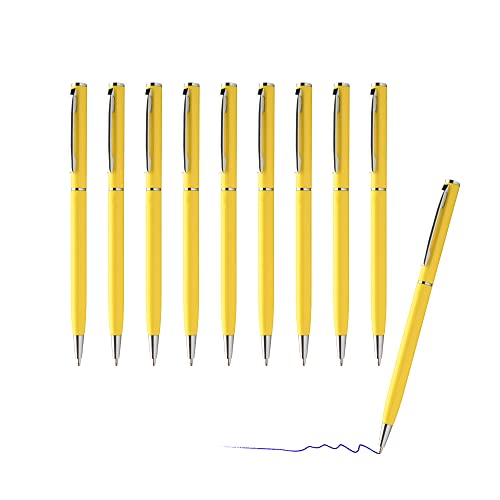 sin4sey 10er Set Kugelschreiber - schlankes Design - edler Aluminium Kugelschreiber (Gelb) von sin4sey