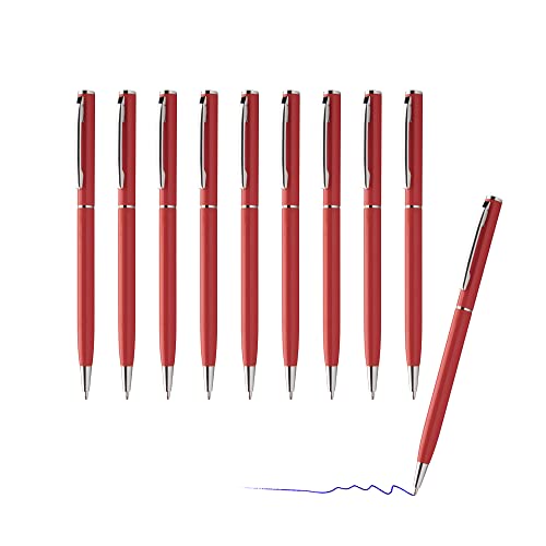 sin4sey 10er Set Kugelschreiber - schlankes Design - edler Aluminium Kugelschreiber (Rot) von sin4sey