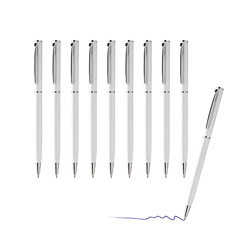 sin4sey 10er Set Kugelschreiber - schlankes Design - edler Aluminium Kugelschreiber (Weiß) von sin4sey