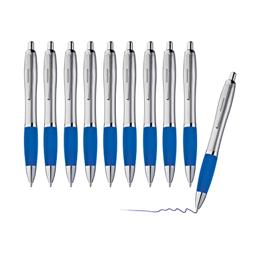 sin4sey 10er Set Kugelschreiber - trendiges Design mit Großraummine blau schreibend (Silber-Blau) von sin4sey