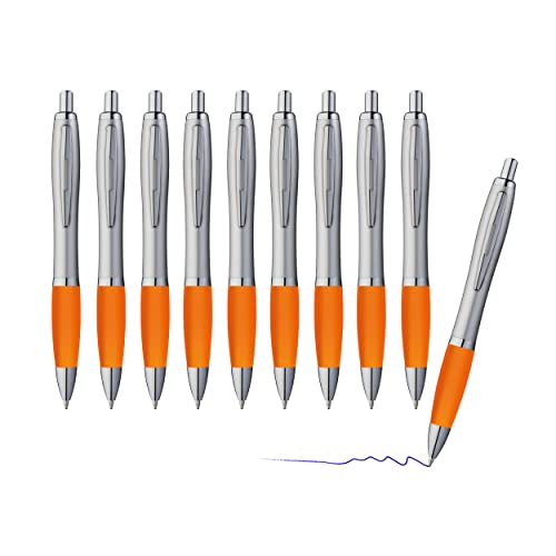sin4sey 10er Set Kugelschreiber - trendiges Design mit Großraummine blau schreibend (Silber-Orange) von sin4sey