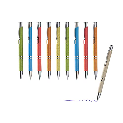 10er Set klassischer Kugelschreiber aus Weizenstroh - blauschreibend - nachhaltig (farbig sortiert) von sin4sey