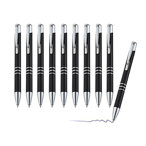 sin4sey 10er Set Metall-Kugelschreiber mit Zierringen - blau schreibend, Druckmechanismus, in trendigen Farben (Schwarz) von sin4sey