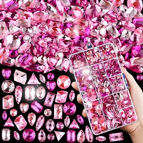 Sinyanail Acryl-Strasssteine, groß, zum Aufnähen, Kristall-Edelsteine, Diamantstein, 2 Löcher, flache Rückseite, Strasssteine für Schmuck, Kleidung, Schuhe, Taschen, Kostüme, 650 Stück (rosa Sinyanail Acryl-Strasssteine, groß, zum Aufnähen, Kristall-Edelsteine, Diamantstein, 2 Löcher, flache Rückseite, Strasssteine für Schmuck, Kleidung, Schuhe, Taschen, Kostüme, 650 Stück (rosa von sinyanail