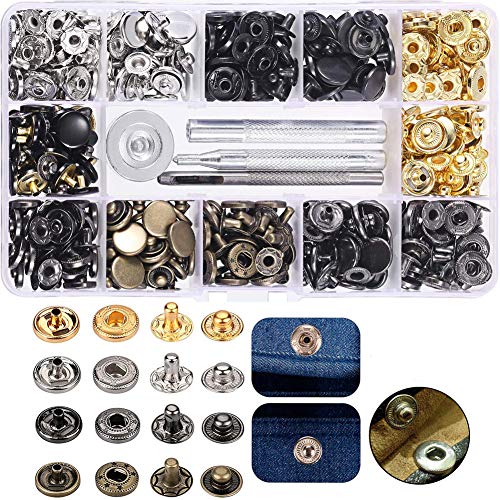 120 Set Metall Druckknöpfe, Sinzau Metall Druckknopf mit Fastener Tool, für Bekleidungs-Reparatur, Jacken, Jeans, Riemen und Nähen Jobs, 4 Farben Gold, Silber, Bronze, Gunmetal von sinzau