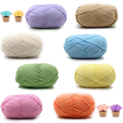 Häkelgarn, 8 Stück Chunky Häkelgarn für Anfänger, Wolle zum Häkeln, Enthält Milchbaumwollgarn, 50g Handstrickgarn, 8 Farben, für Anfänger Crochet Yarn für Häkeln Stricken und Handwerk von sinzau