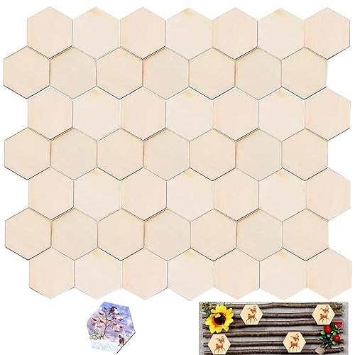 Holzscheiben, Runde Holzscheibe, für Dekoration, Untersetzer, Handwerke, Bemalen, DIY (Hexagon, 5CM-50PACK) von sinzau
