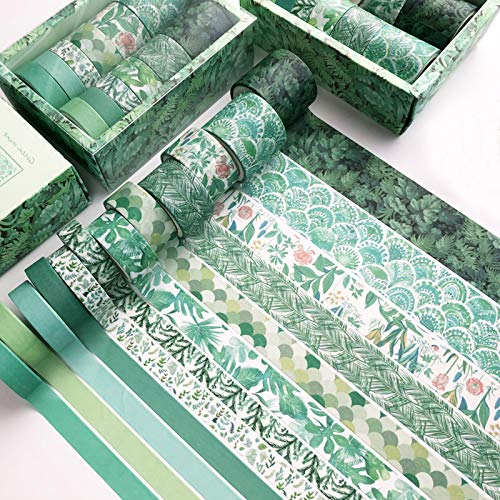 Washi Tape, Washi Masking Tape DIY Set, Pastell Dekorative Klebeband, 12 Rolls Verschiedenen Mustern, Grüne Minze von sinzau