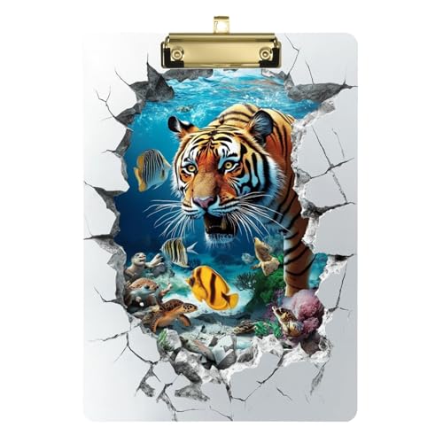 3D-Klemmbrett mit rissigem Loch, Tier-Tiger, Unterwasserarzt, Kunststoff, für Klassenzimmer, Zubehör für Lehrer, Grundschule, Größe 22,9 x 30,5 cm von siphylline