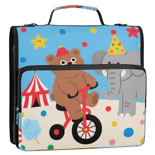 A Cute Cartoon and Colorful Zoo 3.8 cm 3-Rings Sturdy Zipper Binder with Shoulder Strap & Handle Includes Zip Pocket School Binders Organizer for School/Office von siphylline