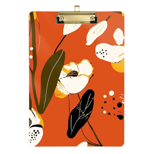 Abstrakte Kunst Illustrationen Blumen Orange Militär Klemmbrett Wasserdicht für Fußball Softball Coaching Größe 9 x 12 von siphylline