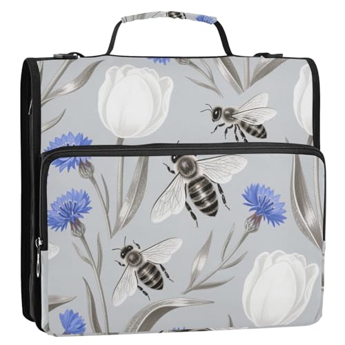 Aktenordner mit 3 Ringen, 3,8 cm, stabiler Reißverschluss, mit Schultergurt, mehrere Taschen, für Mittelschüler, Grau / Violett von siphylline