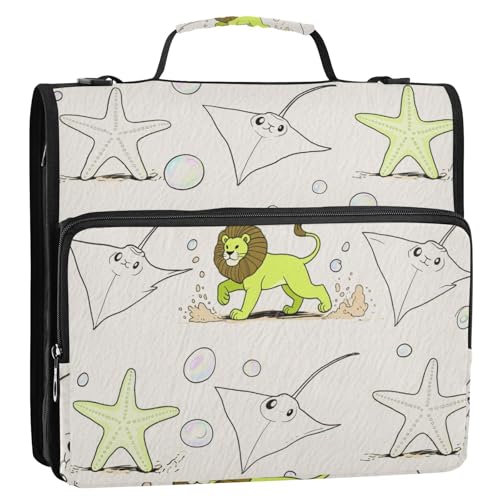 Animal Manta Ray Green Lion 3 Ringe 3,8 cm Reißverschluss Bindertasche mit Riemen, wasserdicht, Dokumentenmappe, Organizer für Mittelschüler von siphylline