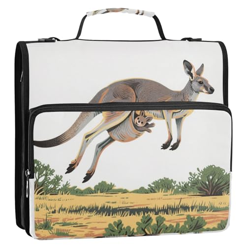 Australian Kangaroo Baby 3,8 cm 3-Ring-Ordner mit Reißverschluss und Griff, leicht zu transportieren, Dokumenten-Organizer für die Schule von siphylline