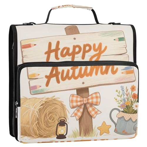 Autumn Sign Happiness 3,8 cm 3-Ring-Organizer mit Schultergurt und Griff, mehrere Taschen, Dokumentenmappe, Organizer für Mittelschüler von siphylline