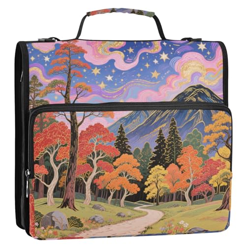 Autumn Trees Mystery Ringbuch mit 3 Ringen, Reißverschluss, mit Schultergurt, wasserdicht, tragbar, für Zuhause, Reisen, sichere Aufbewahrungstasche für Mittelschule, 3,8 cm von siphylline
