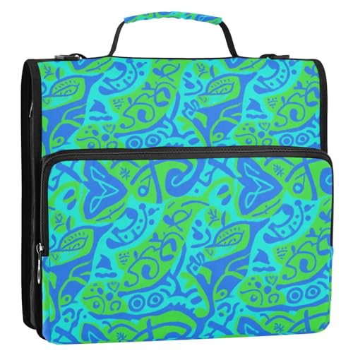 Batik-Mappe mit 3 Ringen, 3,8 cm, mit Riemen, Multi-Taschen, Portfolio-Organizer für Büro, Schule, Blau / Grün Batik-Mappe mit 3 Ringen, 3,8 cm, mit Riemen, Multi-Taschen, Portfolio-Organizer für Büro, Schule, Blau / Grün von siphylline